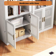 IRONCK Mid-Century Book Shelf, 6-Tier Floor Standing Bookcase with Grille Doors, Tall Storage Shelves for Display & Organizing, Suitable for Home Office, Living Room (White)