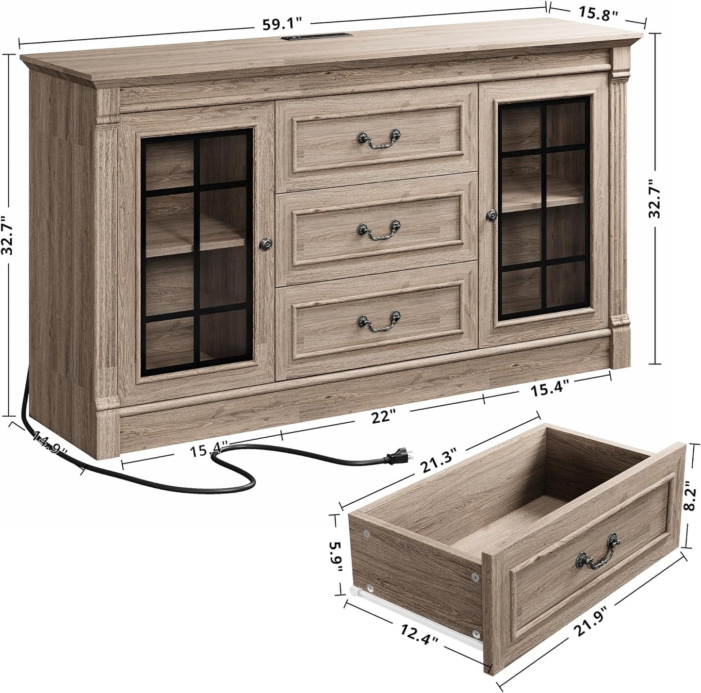 IRONCK Farmhouse TV Stand for 65 Inch TV with Outlets