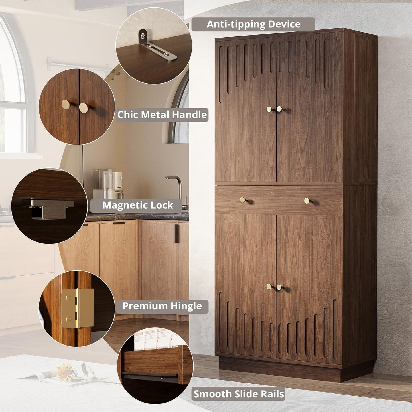 IRONCK 72”Tall Kitchen Pantry Cabinet