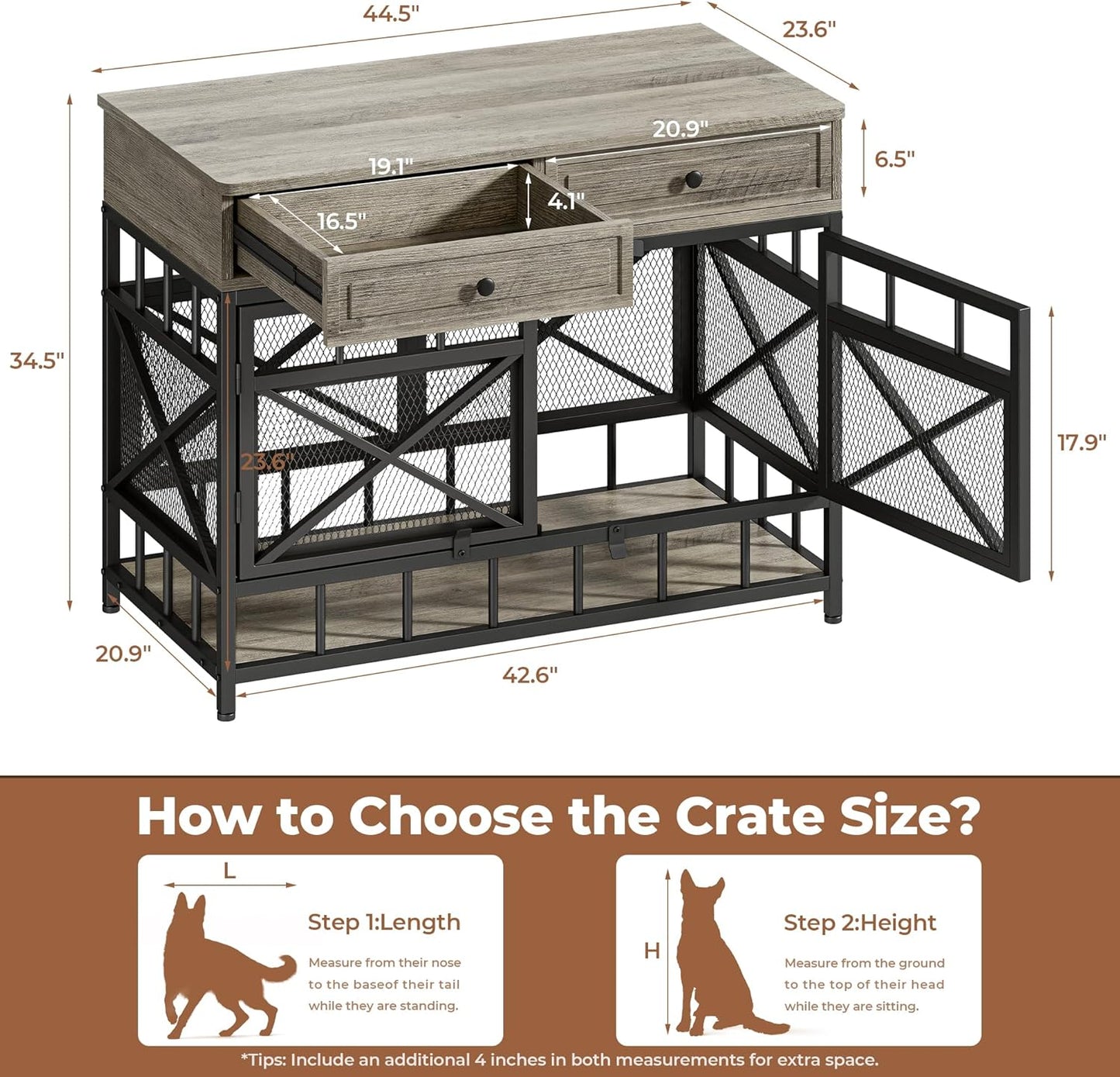 IRONCK 44 inch Large Dog Crate Furniture