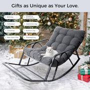 IRONCK Patio Rocking Chair with Cushion, Oversized Outdoor Rocking Chair, Gray