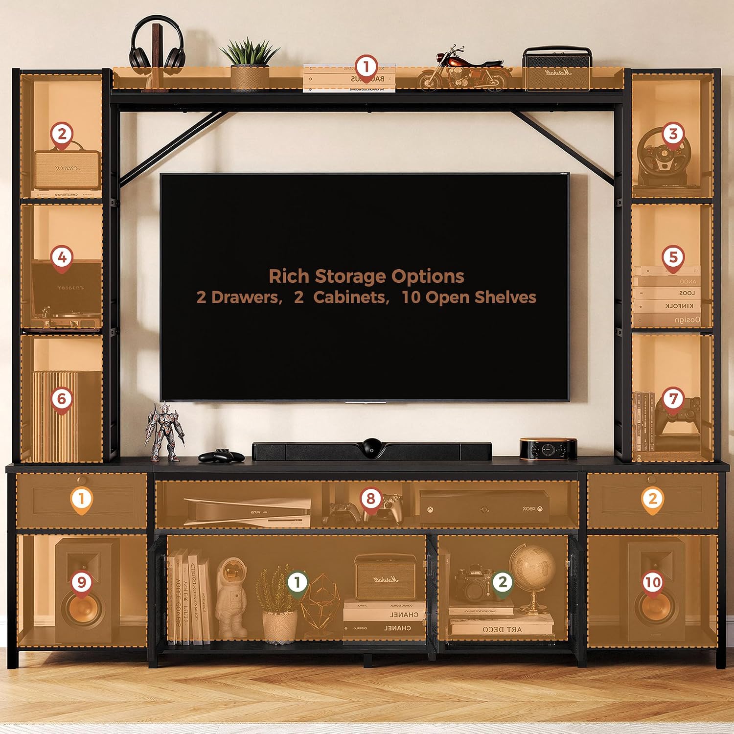 IRONCK 85 Inch Entertainment Center with Storage and Power Outlet