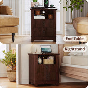 IRONCK Night Stand with Charging Station, Bedside Table with 2 Drawers and 1 Open Shelf