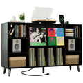 IRONCK Large Record Player Stand 55" with Charging Station, Brown