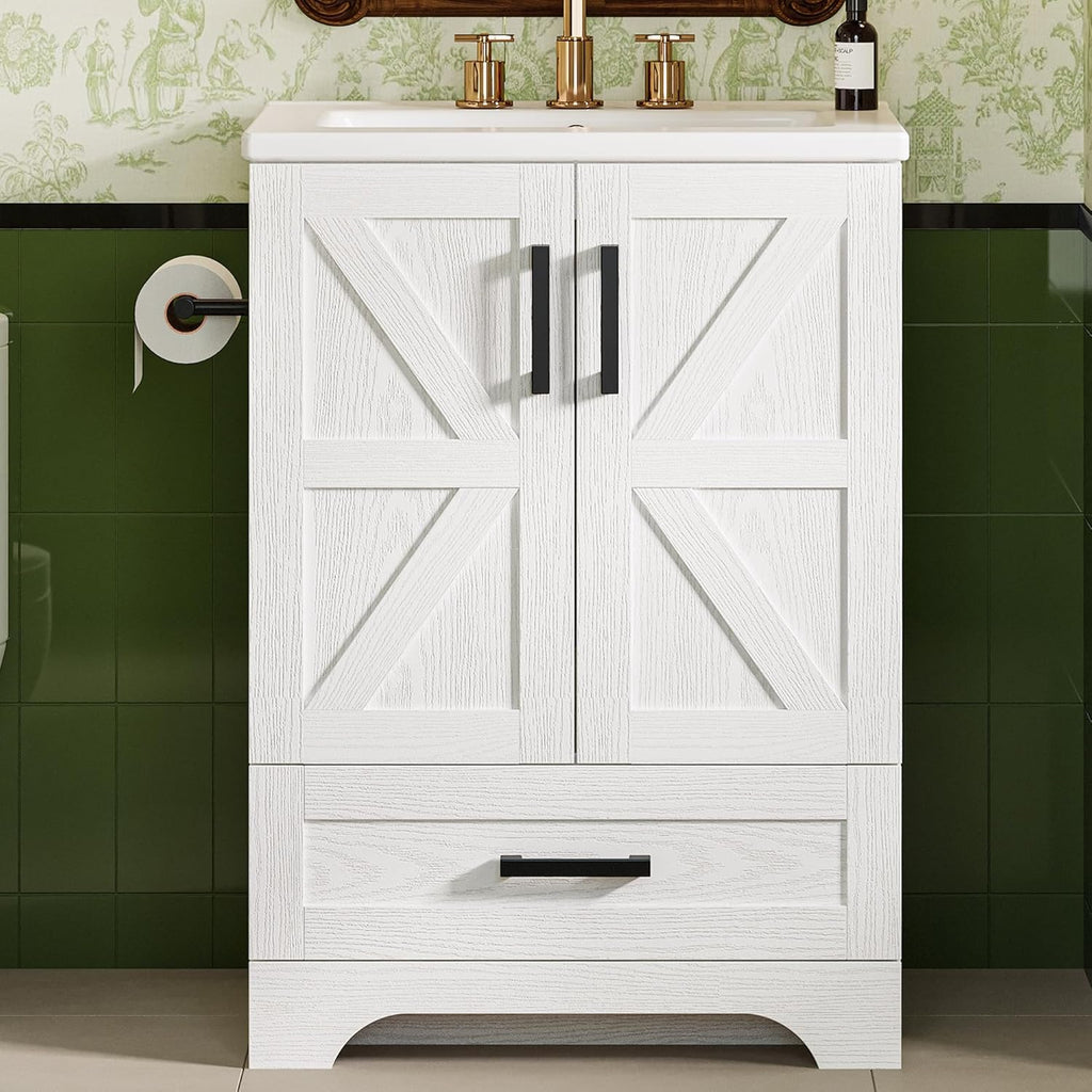 IRONCK 24" Wood Fixture Stand Bathroom Vanity with Sink, Easy Assembly
