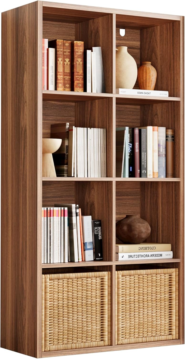 IROCNK 8-Cube Bookshelf, Horizontally & Vertically Reversible, Oak Brown