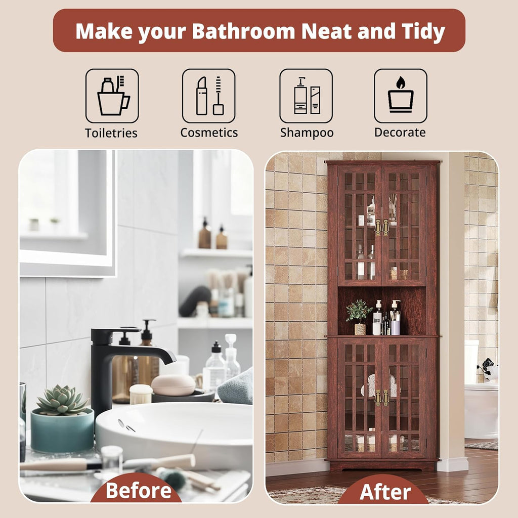 IRONCK  71" Corner Cabinet Storage Cabinet with 4 Glass Doors