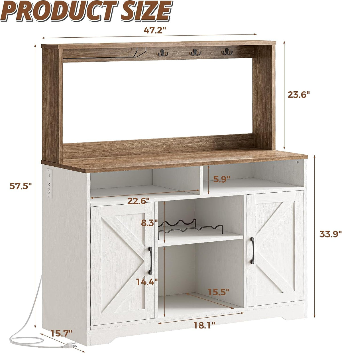IRONCK 58" Farmhouse Coffee Bar Cabinet with Storage & Power Outlets, White