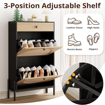 Shoe Organizer Rack with Flip Doors and Drawer