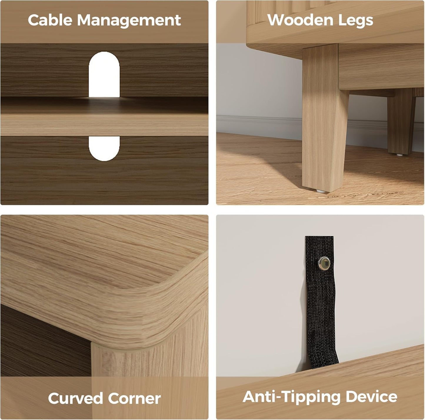 IRONCK TV Stand for 65 Inch TV, 59 Inch Entertainment Center with Storage and Charging Station, Modern Media Console with 3 Adjustable Shelf, Fluted Doors Design, Natural Oak