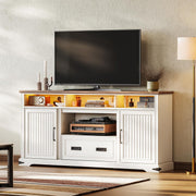 IRONCK TV Stand for 75+ Inch TV, Entertainment Center with Sliding Doors and Storage, White