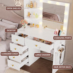 IRONCK Small Makeup Vanity Table with 5 Drawers, Power Outlet, and Vanity Stool
