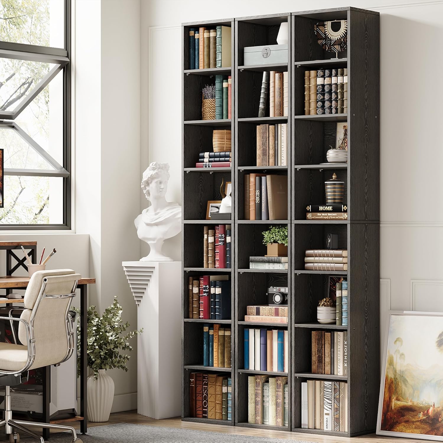IRONCK 8 Tiers Compact Corner Bookcase, Vintage Black