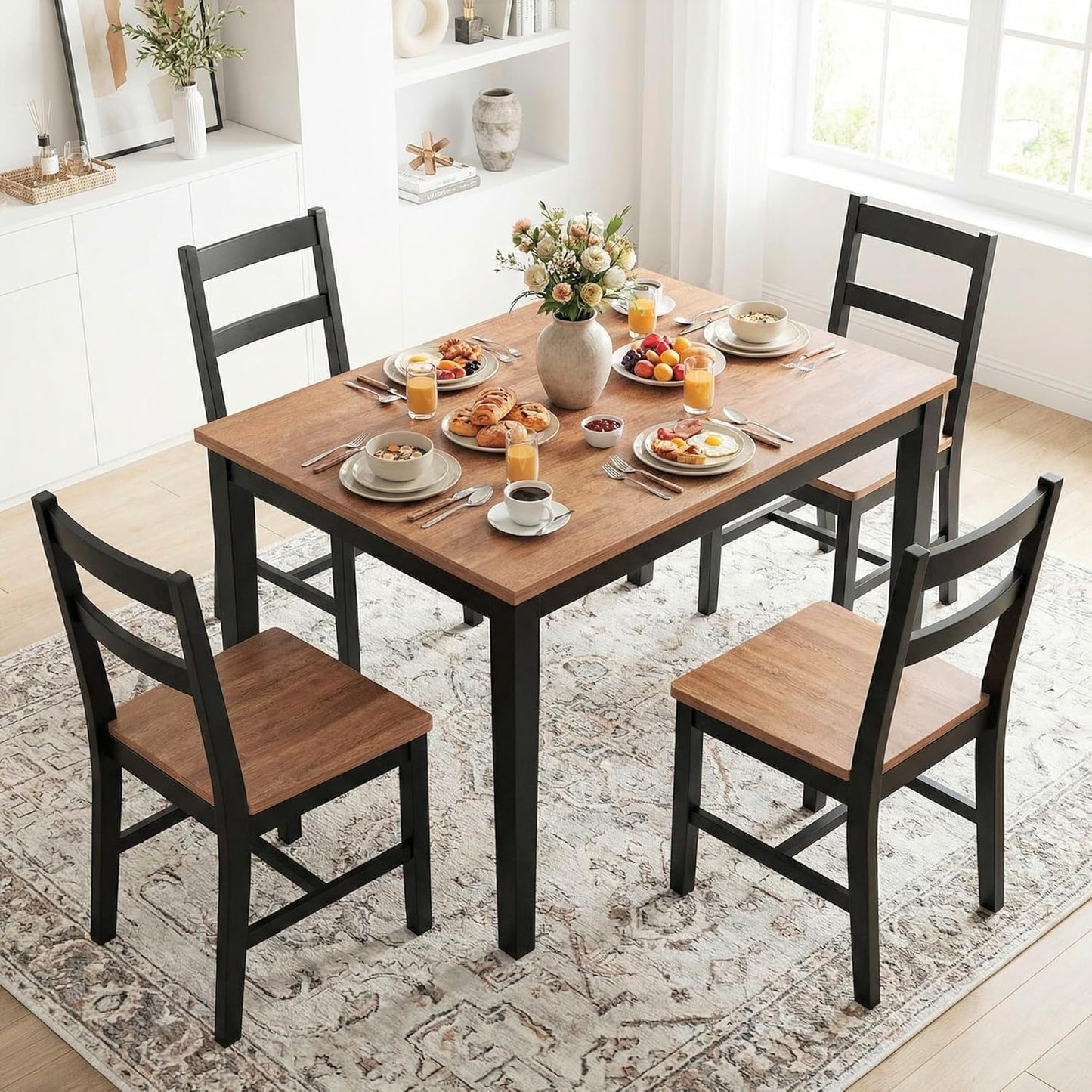 7 Furniture Solid Wood Dining Table for 4, 45 Inch Rectangular Kitchen Table (Only Table)