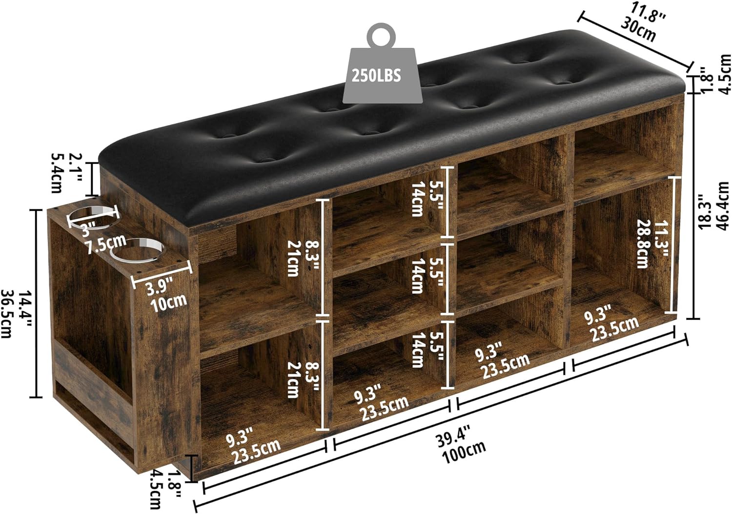 Ten Cubbies Storage Entryway Bench with PU Leather