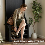 IRONCK Hall Tree with Bench and Shoe Storage, Coat Rack, Adjustable Shelf, Black