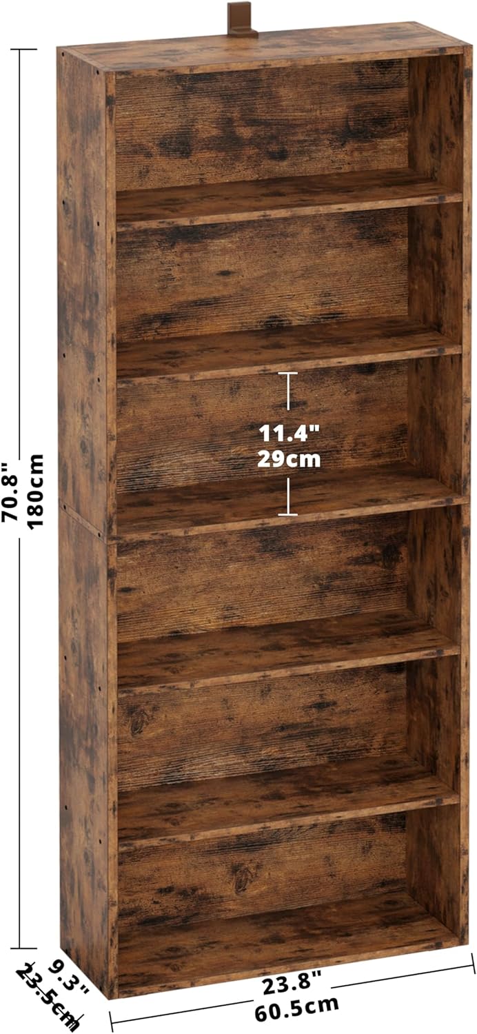 IRONCK Bookshelves and Bookcases Floor Standing 6 Tiers, Vintage Brown