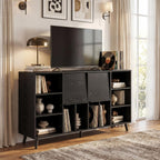 IRONCK Large Record Player Stand 55" with Charging Station, Black