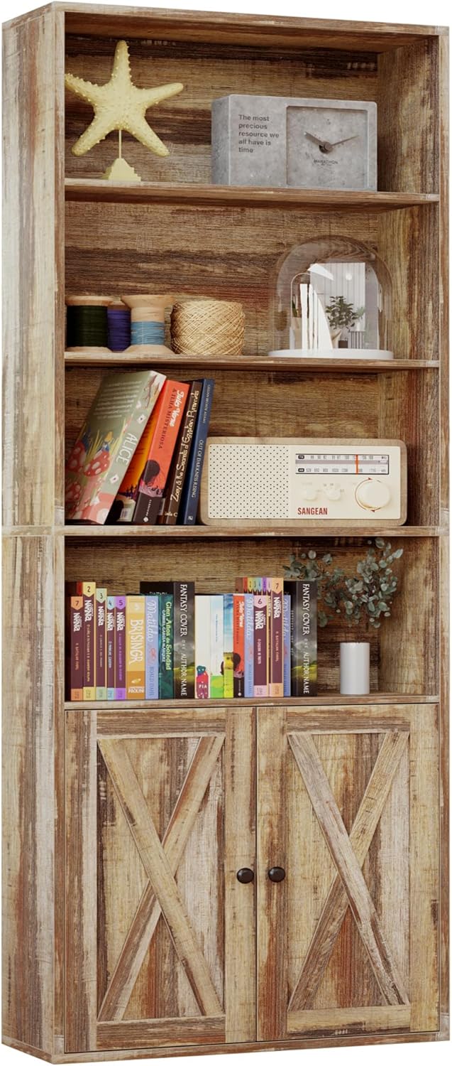 IRONCK 70 in Tall Industrial Bookshelves and Bookcases with Doors, black