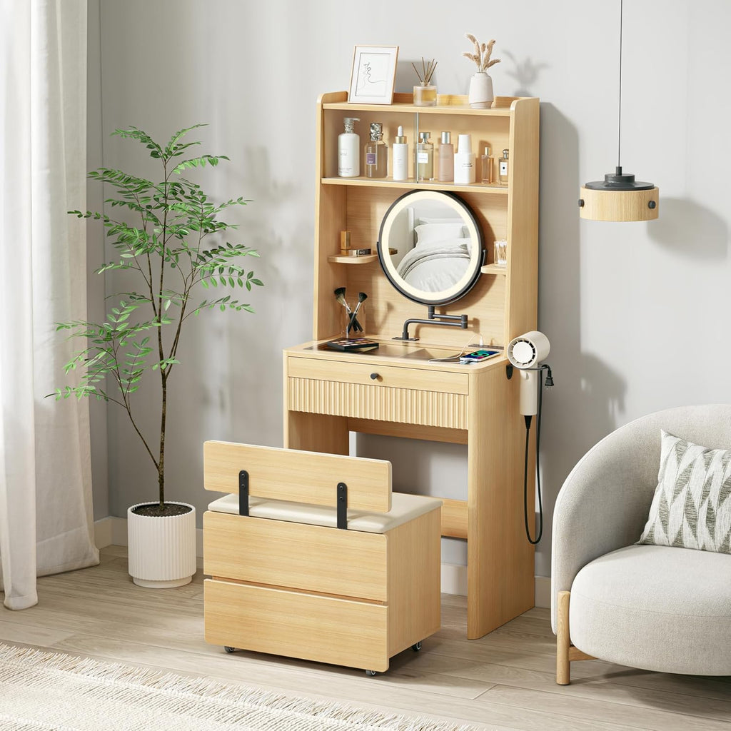 IRONCK Small Vanity Desk with Adjustable Makeup Mirror and LED Lights