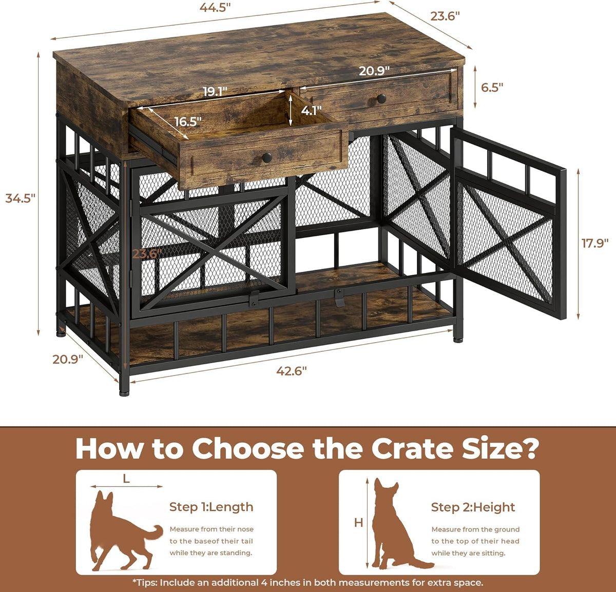 IRONCK 44 inch Large Dog Crate Furniture
