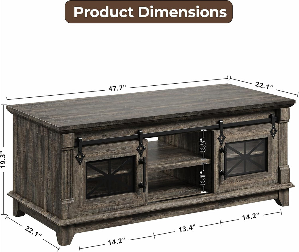 IRONCK 48'' Coffee Table with Sliding Barn Doors