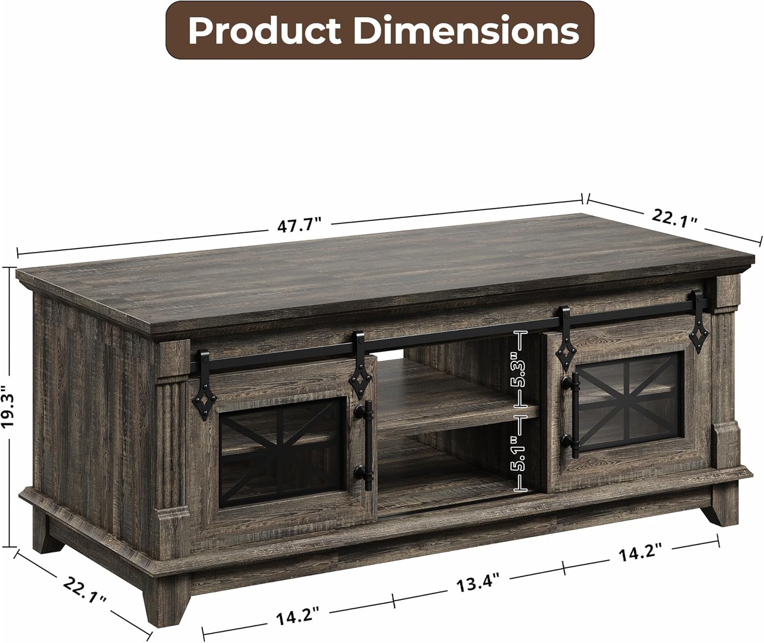 IRONCK 48'' Coffee Table with Sliding Barn Doors