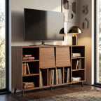 IRONCK Large Record Player Stand 55" with Charging Station, Brown