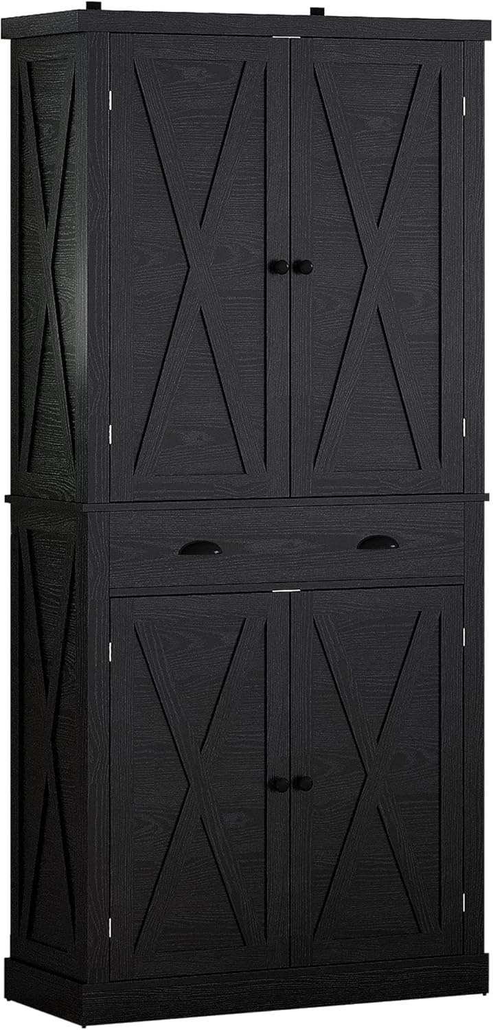 IRONCK Kitchen Pantry Storage Cabinet 72.6" H, with Barn Doors, White
