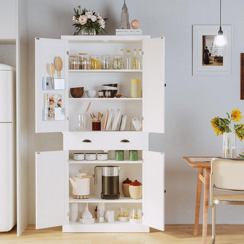 IRONCK Kitchen Pantry Storage Cabinet 72.6" H, with Barn Doors, White