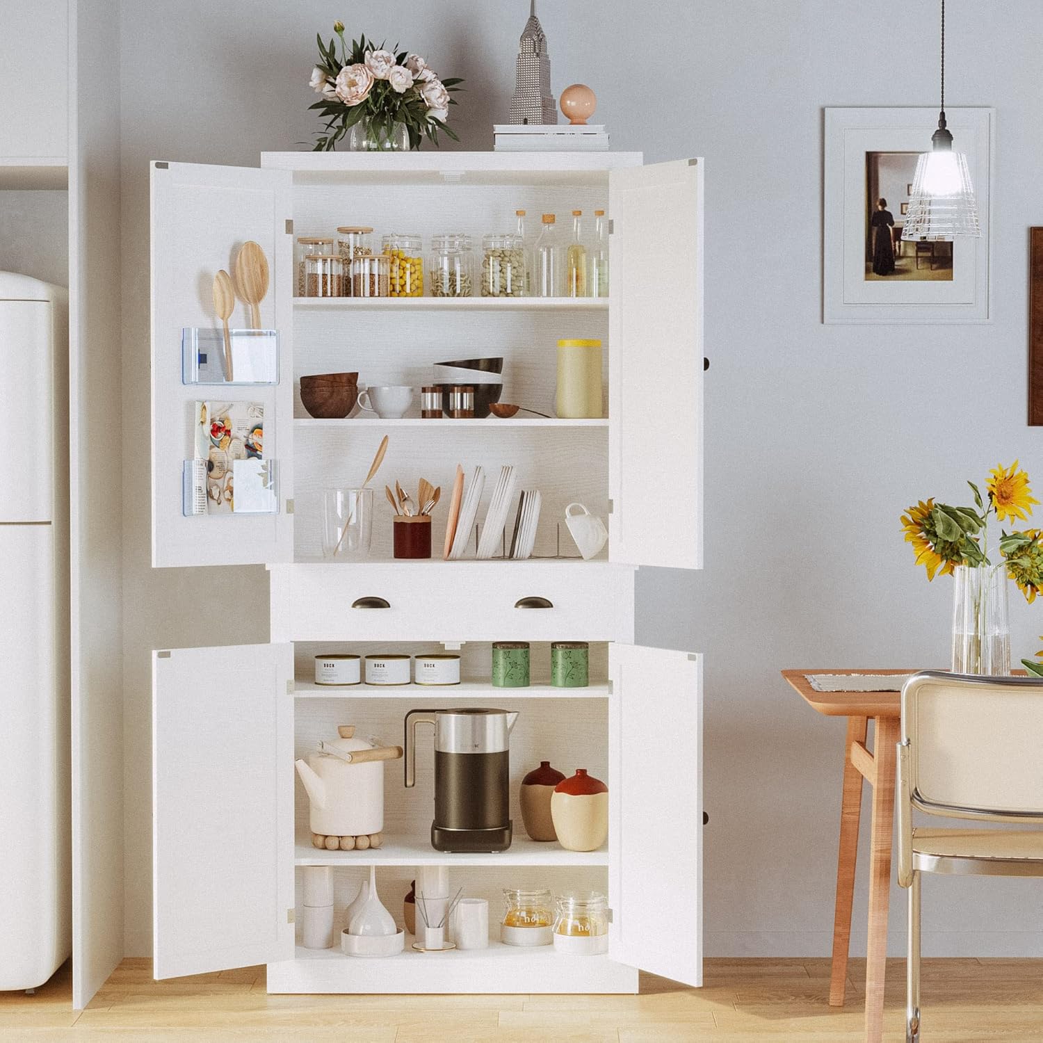 IRONCK Kitchen Pantry Storage Cabinet 72.6" H, with Barn Doors, White