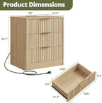IRONCK 22" Fluted Night Stand Set of 2, with Charging Station