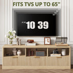 IRONCK 59" Fluted TV Stand for TVs Up to 65", Natural Oak