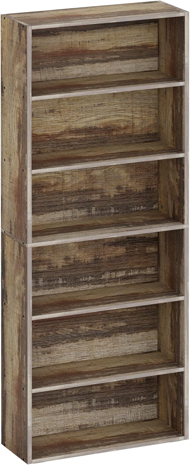 IRONCK Bookshelves and Bookcases Floor Standing 6 Tiers, Vintage Brown