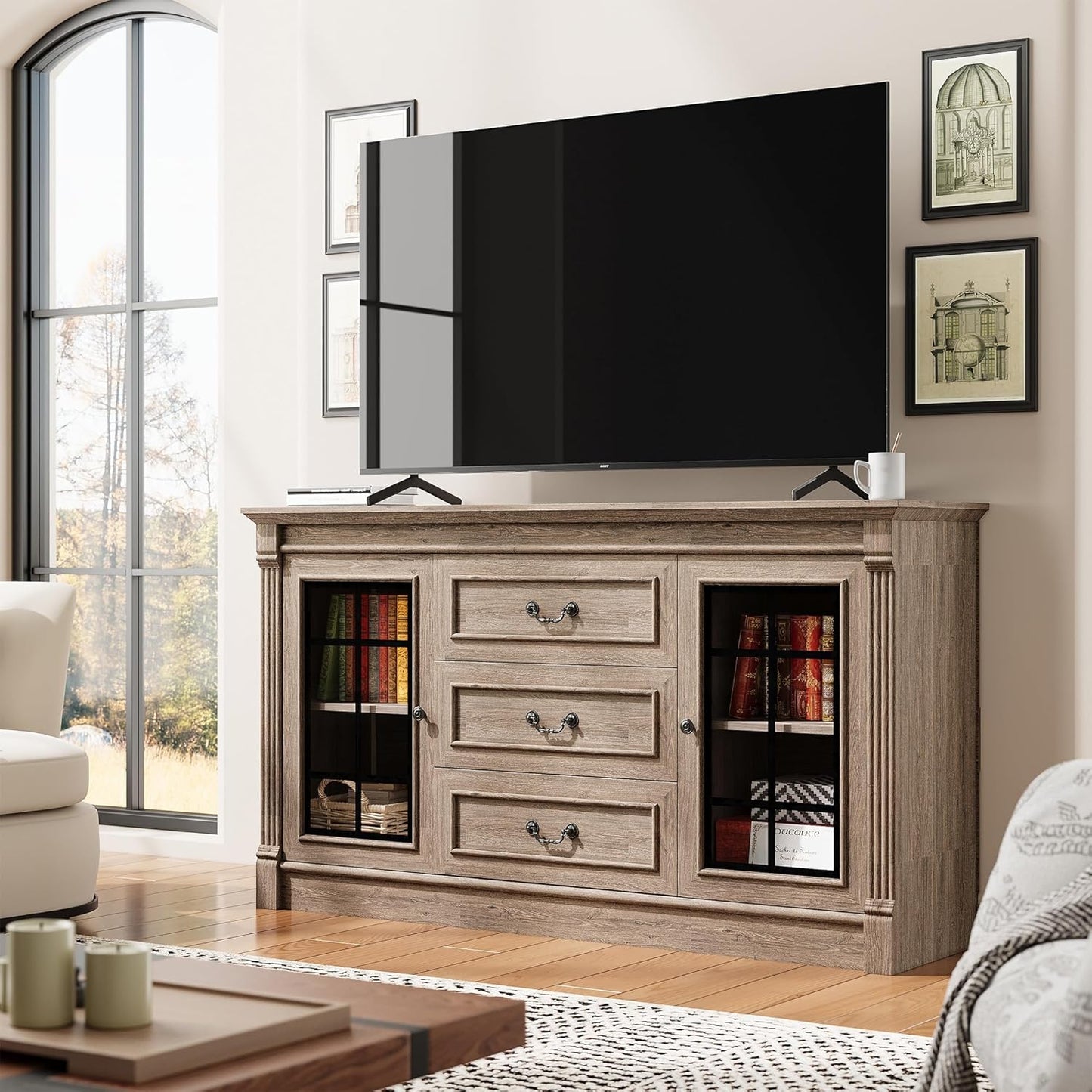 IRONCK Farmhouse TV Stand for 65 Inch TV with Outlets