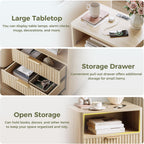 IRONCK Fluted Night Stand Set of 2, with Charging Station, Drawers and Open Shelves, Oak