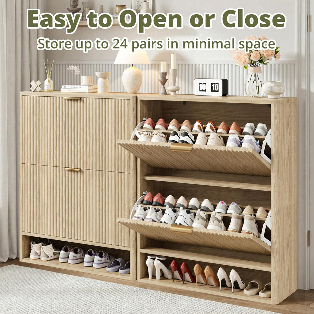 IRONCK Fluted Shoe Cabinet Storage with 2 Flip Drawers