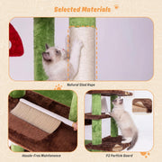 7 Furniture Mushroom Cat Tree for Indoor Cats, 58" Multi-Level Cat Tower with Scratching Posts, Anti-Tip Extra Wide Base, Plush Cat Condo & Hammock Furniture for Cats, Easy Assembly