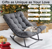 IRONCK Outdoor Rocking Chair, Patio Papasan Rocking Chair with Cushion, Gray