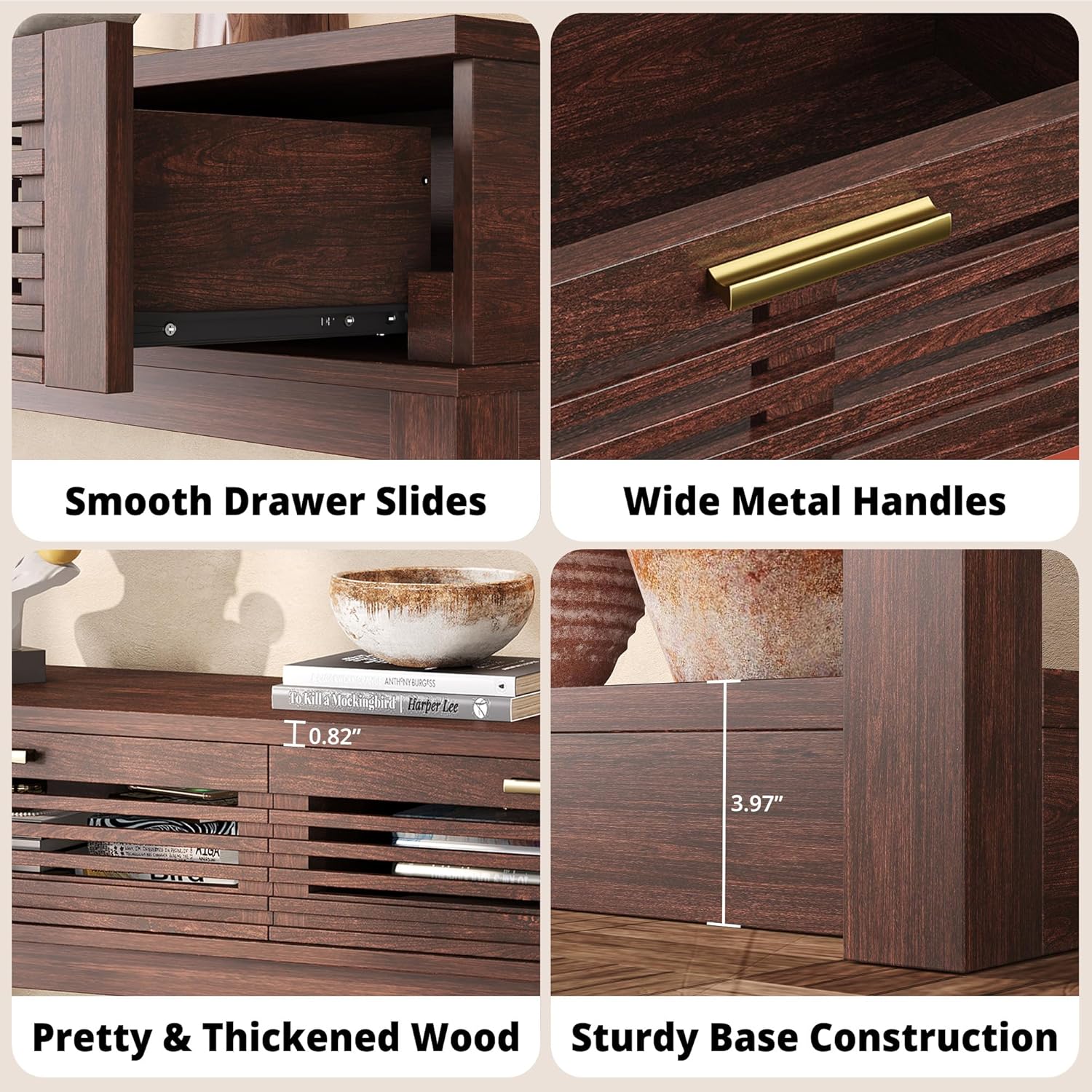 IRONCK 47"  Console Table with Drawer for Living Room, Red Walnut