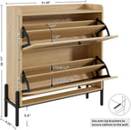 IRONCK Shoe Cabinet Storage with 2 Flip Drawers, Free Standing Wooden Shoe Storage Organizer Cabinet with Rattan Doors for Entryway, Narrow Shoe Rack Cabinet, Oak