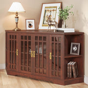 IRONCK Corner TV Stand for TVs up to 60 Inch with Power Outlet, Corner Entertainment Center with Storage Cabinet and Glass Doors, Mid Century Modern TV Stand for Living Room, Bedroom, Red Walnut