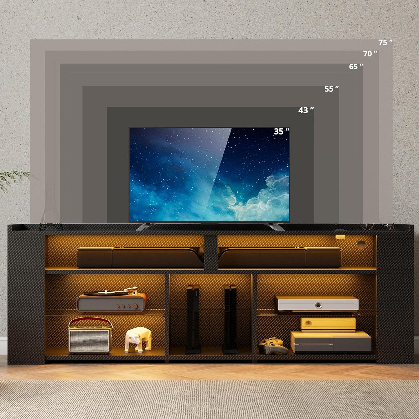 IRONCK Entertainment Center with LED Gaming TV Cabinet for PS4, Black