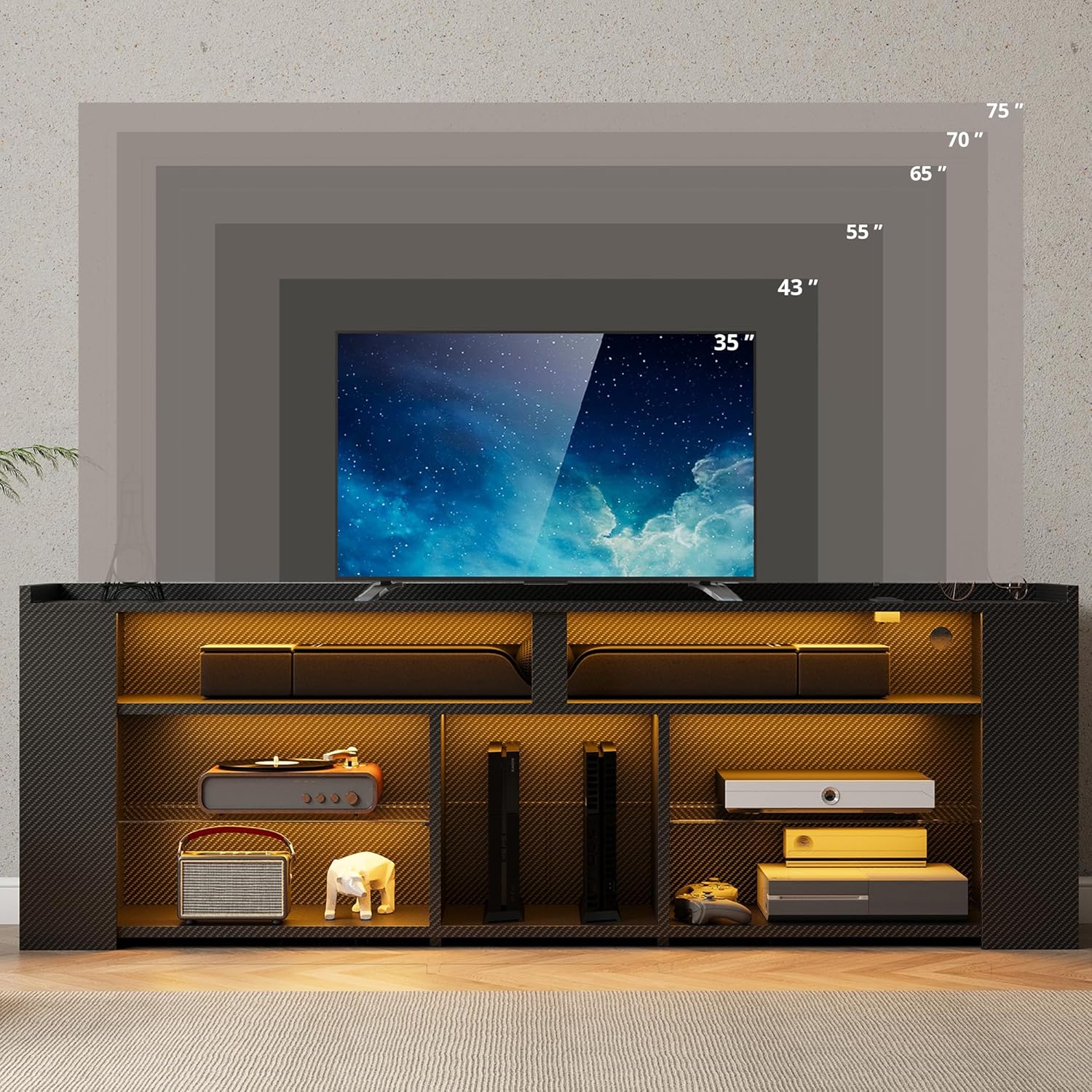 IRONCK Entertainment Center with LED Gaming TV Cabinet for PS4, Black