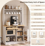IRONCK Bakers Rack with Pull-Out Shelf and Power Outlet, White | Microwave Stand with Storage, Coffee Bar Cabinet with Adjustable Shelves, Barn Door Pantry Cabinet for Kitchen Dining Room