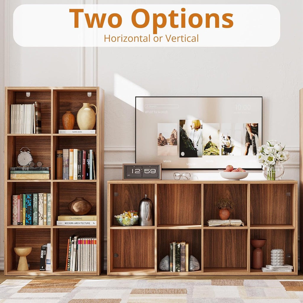 IROCNK 8-Cube Bookshelf, Horizontally & Vertically Reversible, Oak Brown