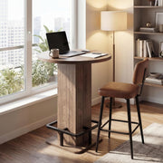 IRONCK 39.4" H Wood Bistro Pub Table with Metal Ring Footrest, Brown(Only Table)