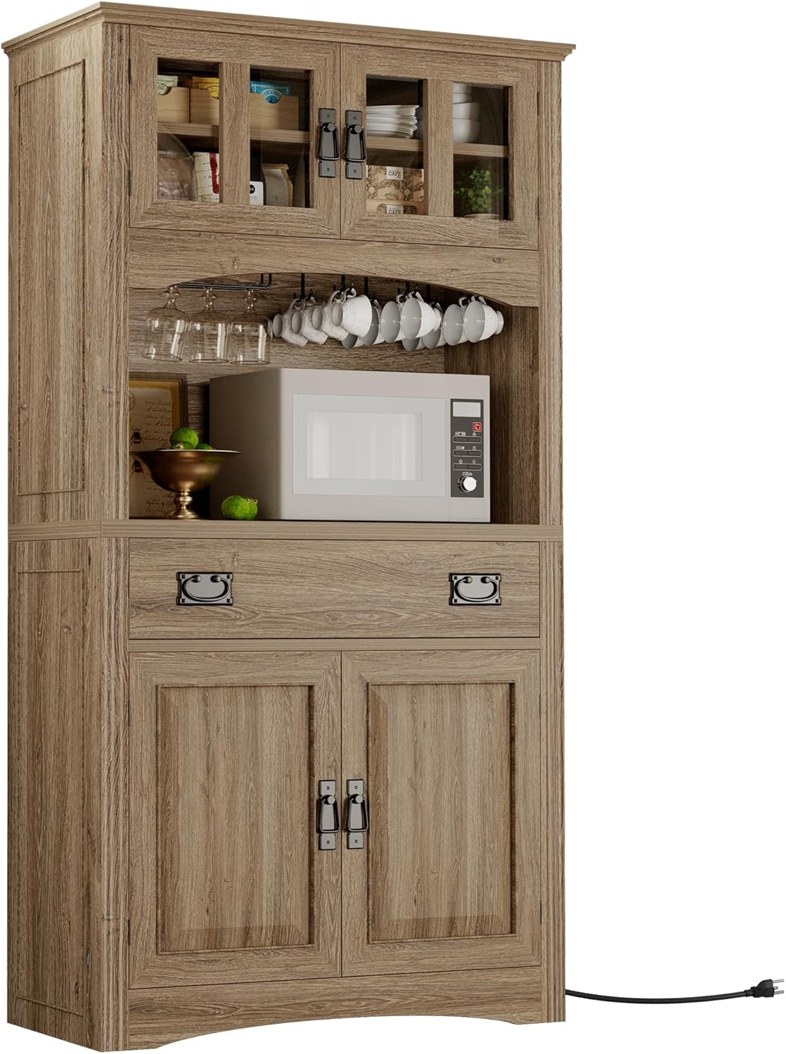 IRONCK Pantry Cabinet with Power Outlets, Kitchen Pantry Storage Cabinet
