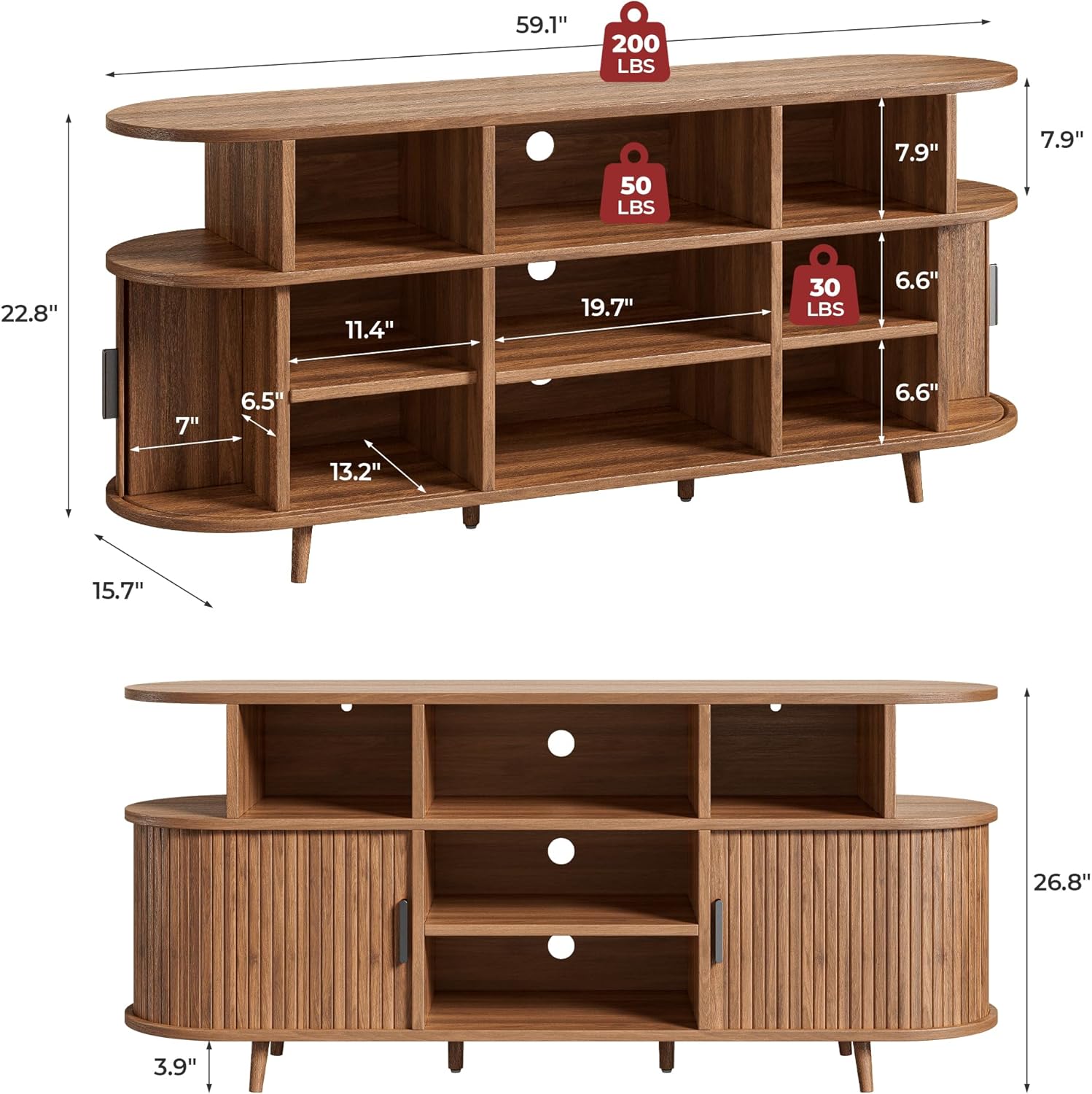 IRONCK TV Stand for 65 Inch TV, Entertainment Center with Storage and Sliding Doors