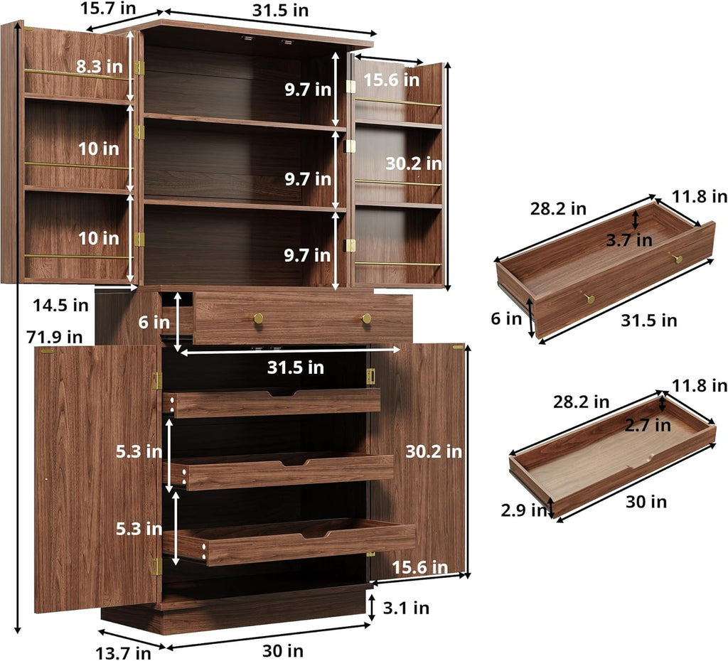 IRONCK 72”Tall Kitchen Pantry Cabinet